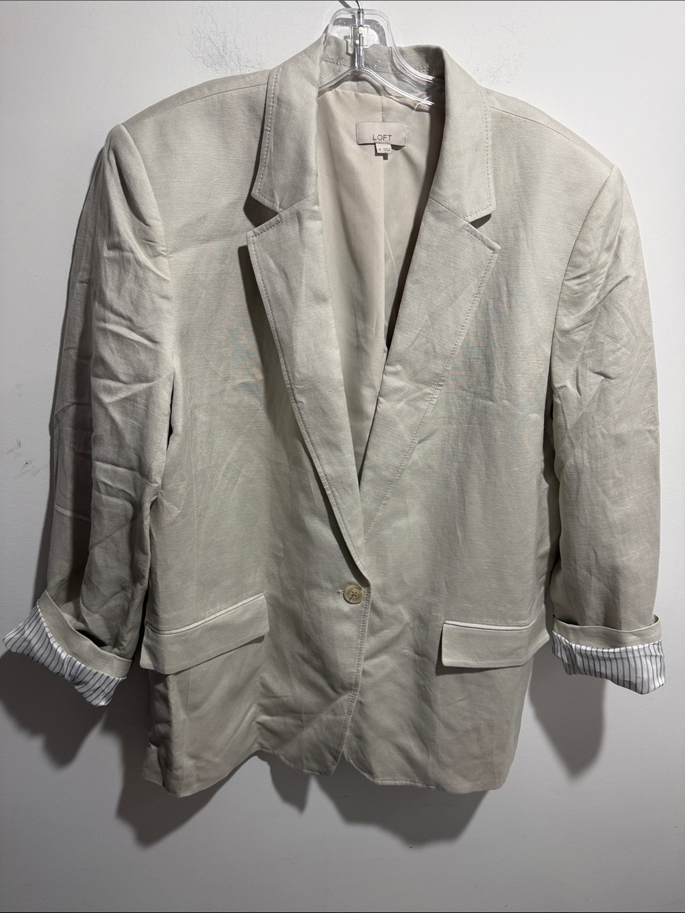 LOFT Light Beige Linen-Blend Lightweight Blazer Jacket Size 18